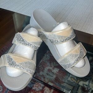 FitFlop Women's Mina Ombre Glitter Slide Sandals Gray White Size11/43EUR